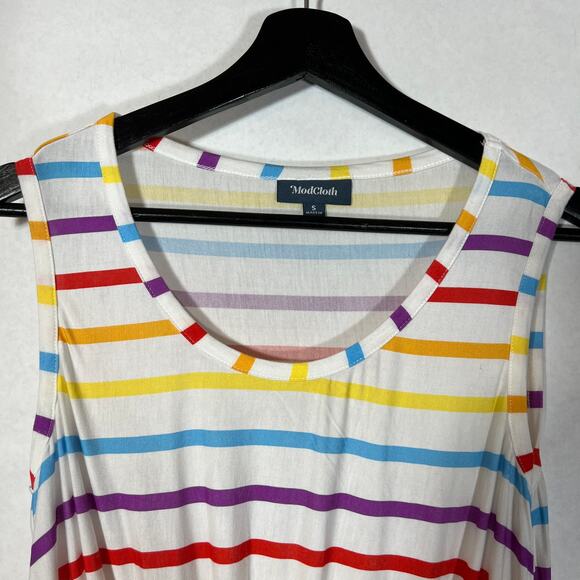 ModCloth Rainbow Striped Sleeveless Tank Top Front Knot Small White - Picture 2 of 6